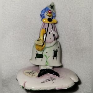 ZAMPIVA POTTERY FIGURINE SPAGHETTI HAIR CLOWN WITH SAXOPHONE ITALY SIGNED